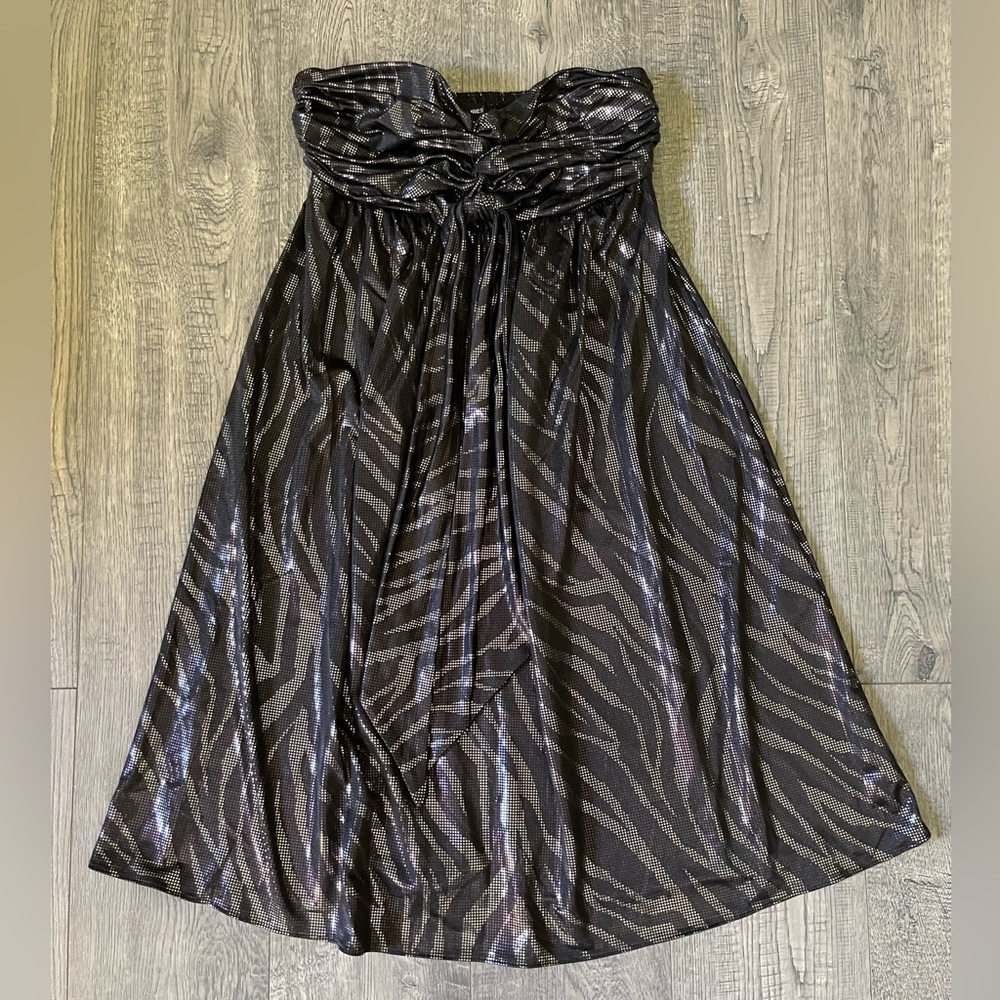 Express Metallic Black & Silver Zebra Pattern Strapless Dress, Size XS